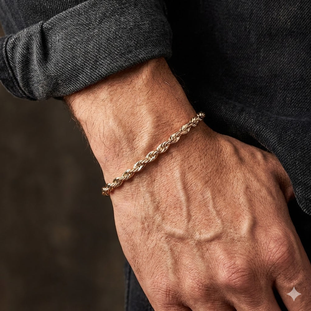 GOLD FILLED ORO LAMINADO FLORENTINE MENS ROPE BRACELET