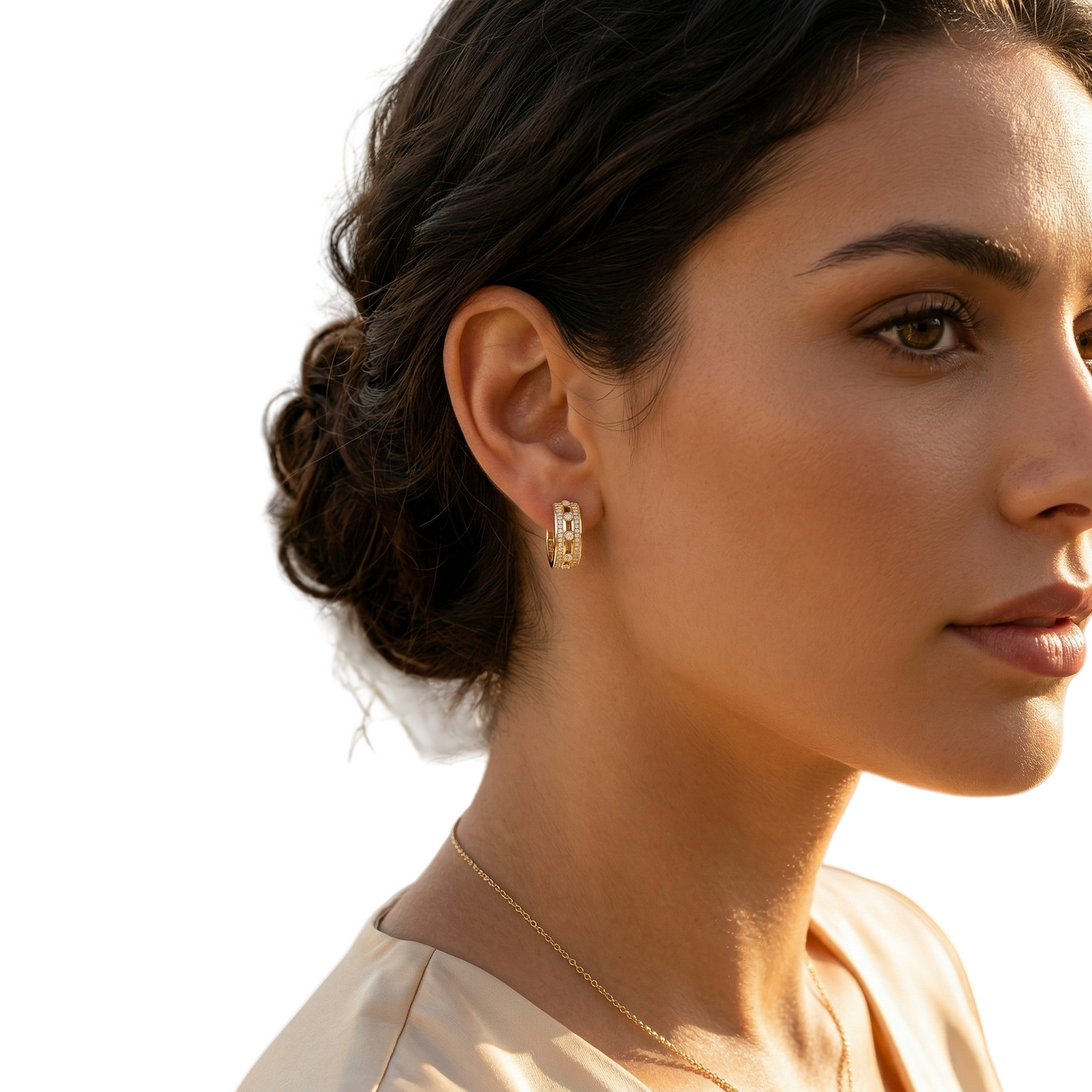 Gold Filled Oro Laminado Venice Caviar Zirconia Earrings