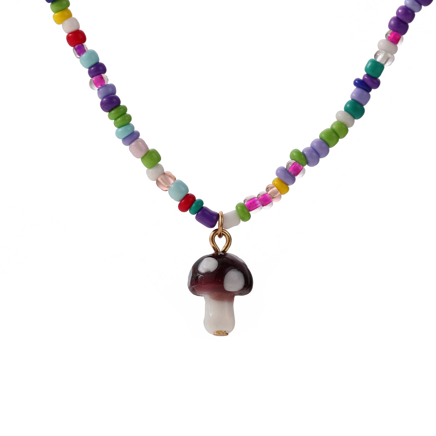 Whimsical Glass Mushroom Beaded Necklace - Colorful & Playful Jewelry for Kids,Teens and Women - Perfect for Everyday Style and Festive Occasions
