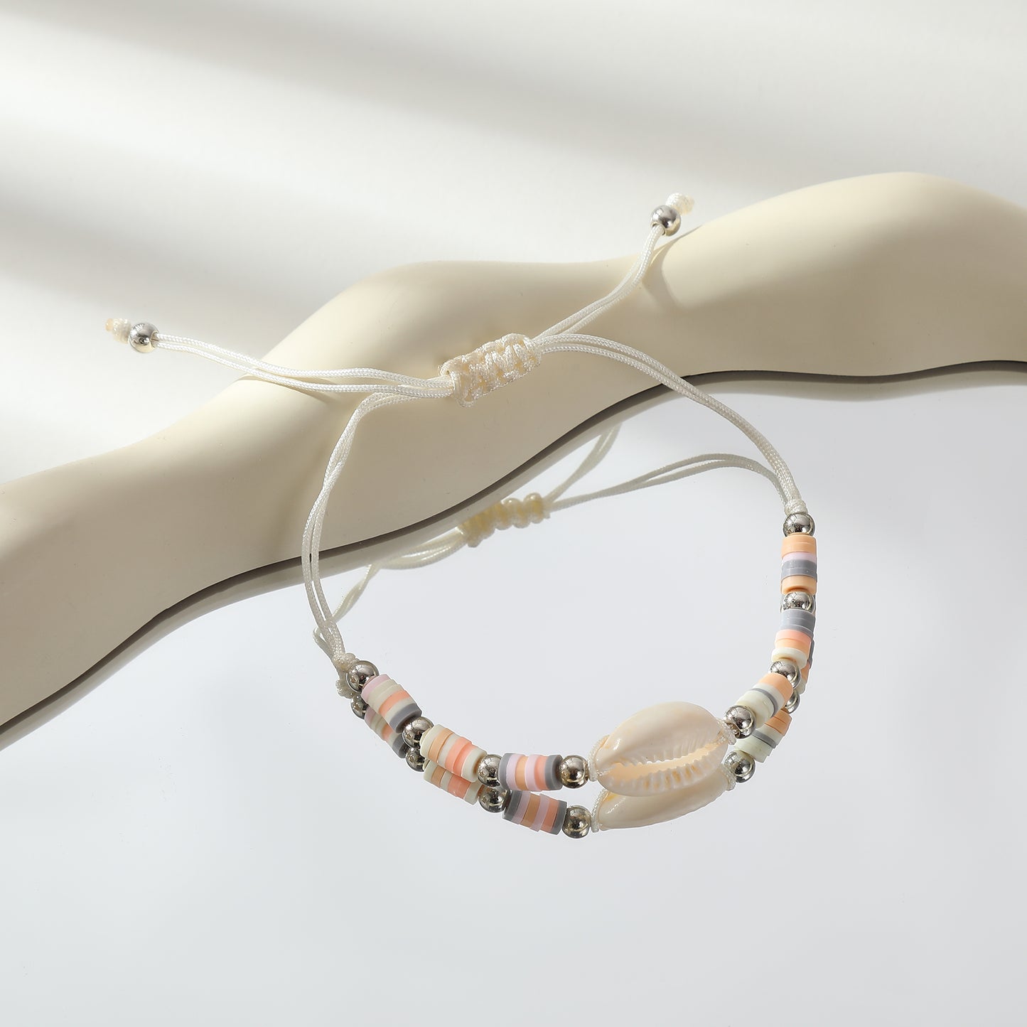 Adjustable Cowrie Shell & Multicolor Fimo Bead Bracelet - Handmade Boho Style String Bracelet for Women