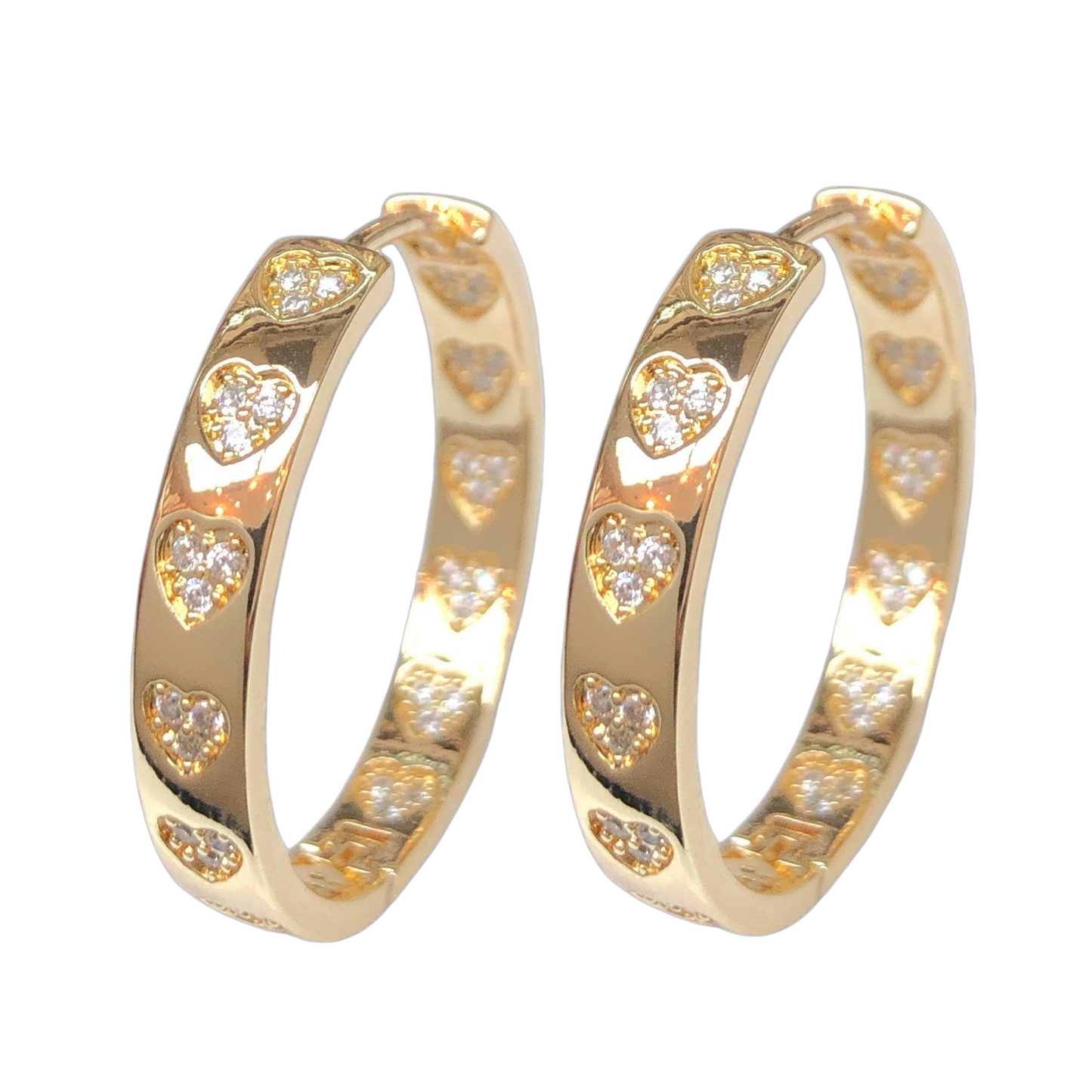 Oro Laminado Gold Filled Angel's Heart CZ Hoop Earrings