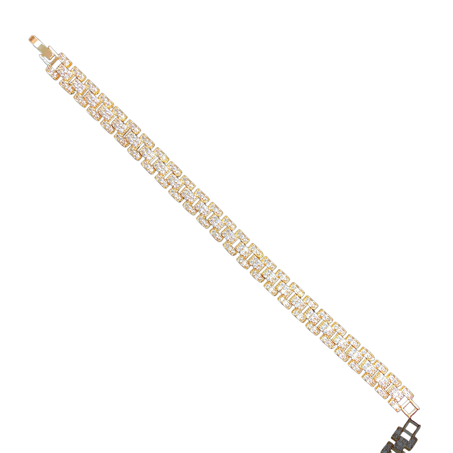 Oro Laminado Gold Filled Iced Out Rolx Style CZ Bracelet