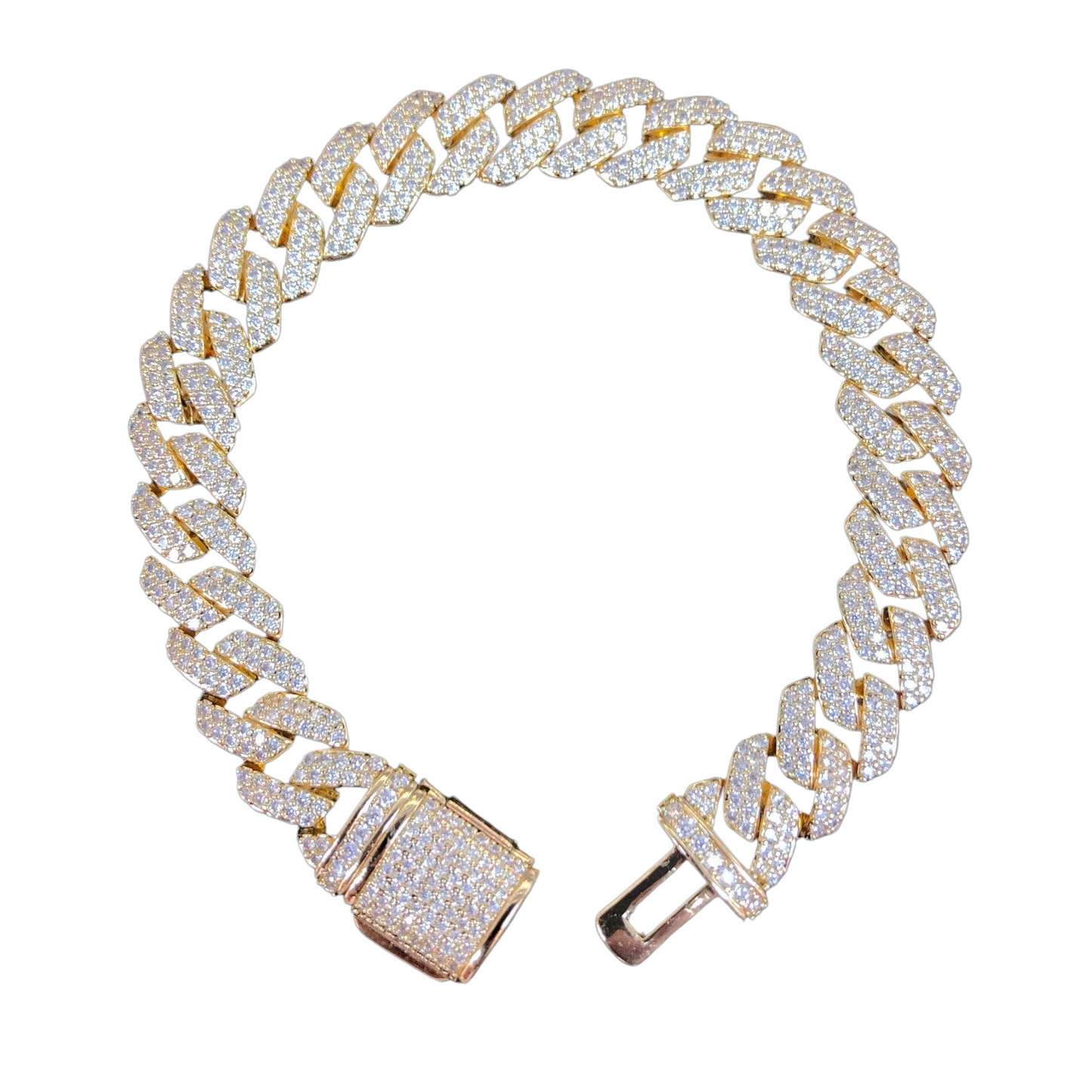 Oro Laminado Gold Filled Icy Italian Cuban Link CZ Bracelet