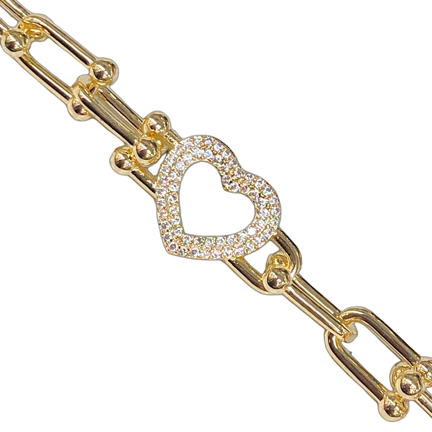 Oro Laminado Gold Filled Milano Heart U-Link Bracelet