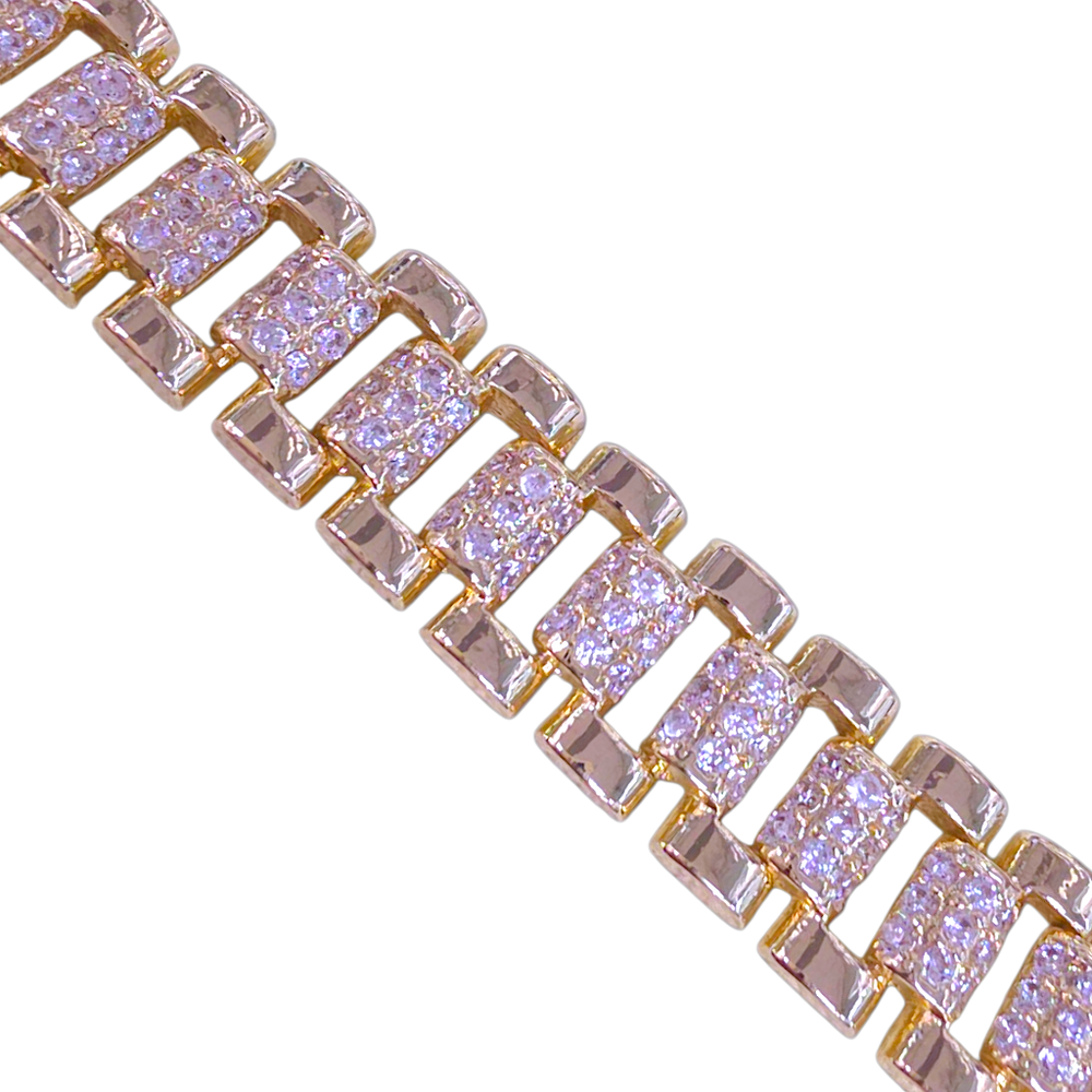 Oro Laminado Gold Filled Swiss Rolx Zirconia Studded Bracelet