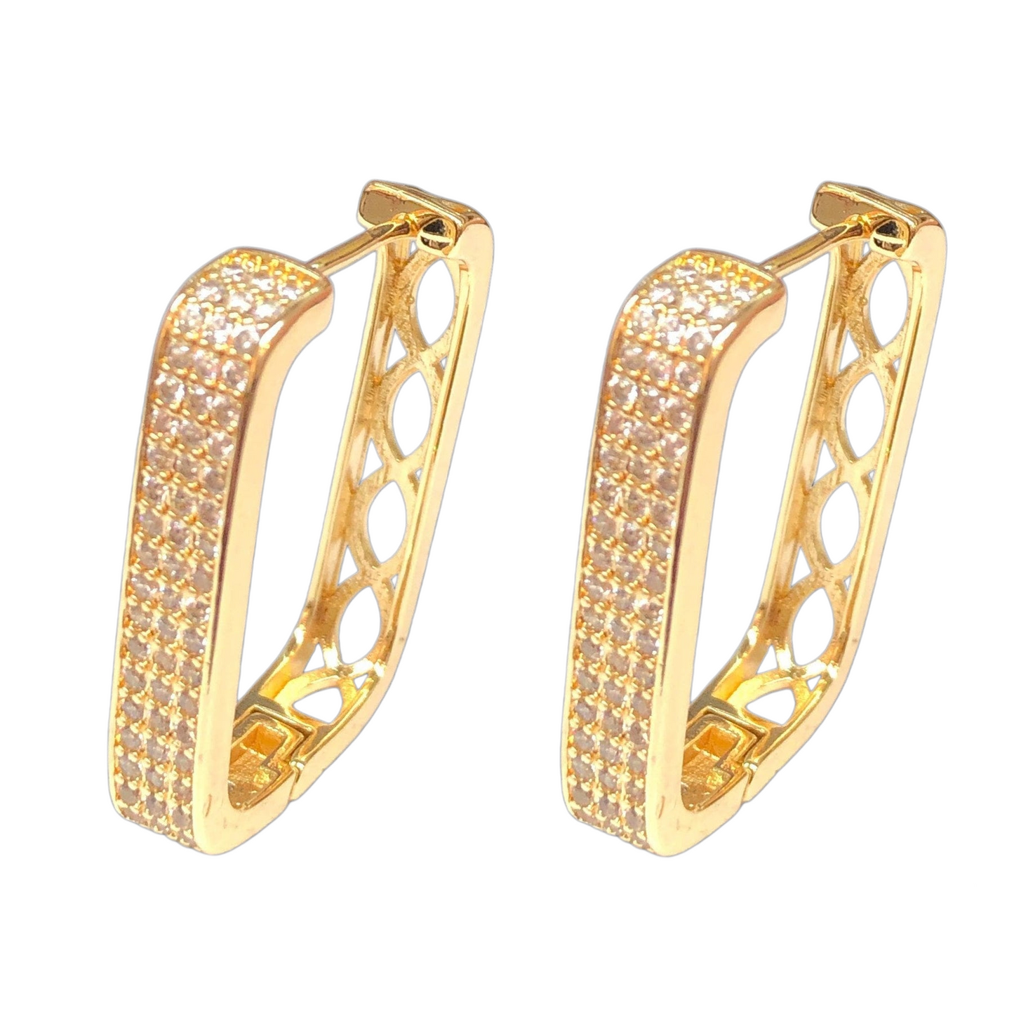 Oro Laminado Gold Filled Milan Square CZ Hoop Earrings
