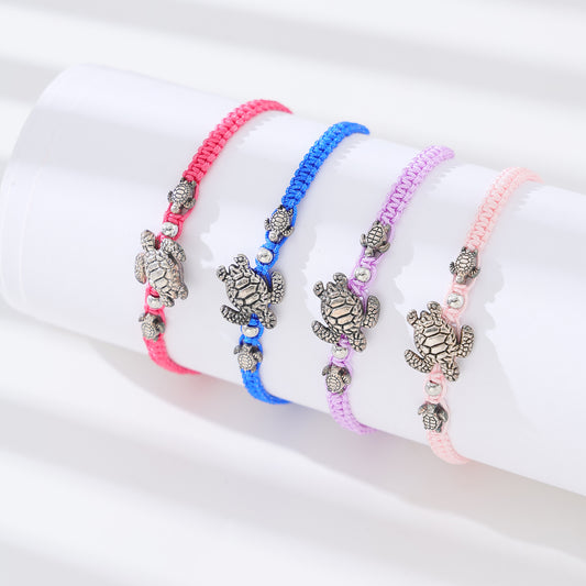 Macrame Turtle Bracelets - Assorted Colors Silvery Turtle Charm Bracelets for Women and Girls