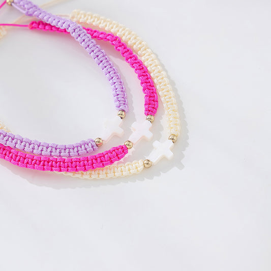 White Cross - Inspired Assorted Adjustable Macrame String Bracelets, Assorted Colors with Delicate Beads Accents, Boho Chic Jewelry for Women & Teens