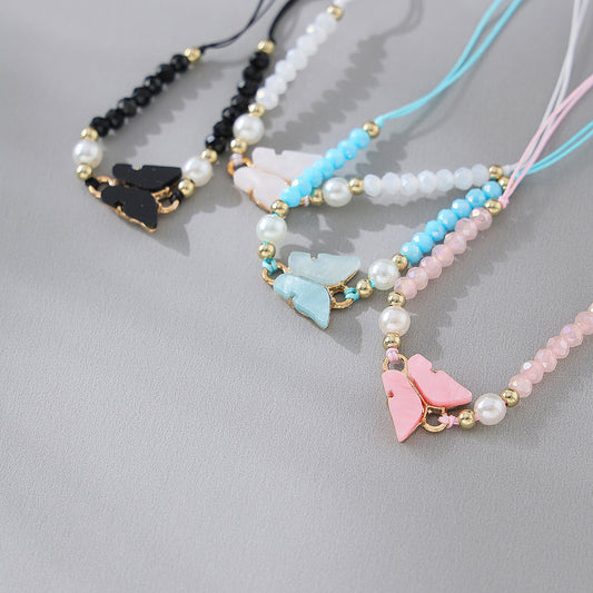 Chic and Adjustable Beaded String Bracelets with Butterfly Charms - Assorted Colors for Every Style