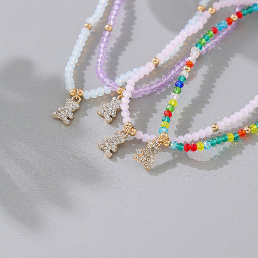 Charming Assorted Beaded Bracelets with Dazzling Crystal Bear Charms for Women - Perfect for Every Occasion
