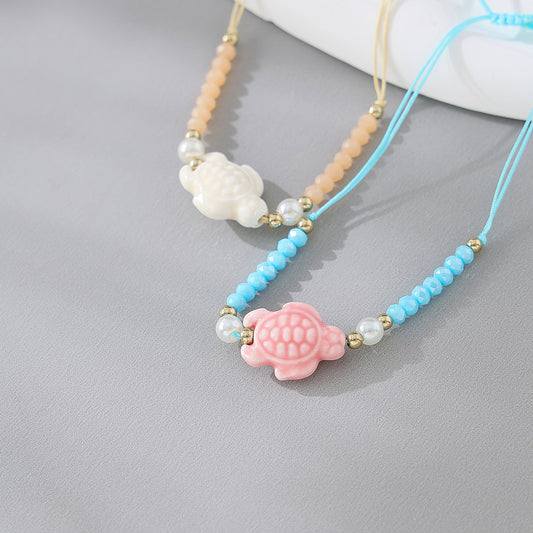 Assorted Beaded Bracelets with Ceramic Turtle Charms - Adjustable Handmade Jewelry for Women & Girls