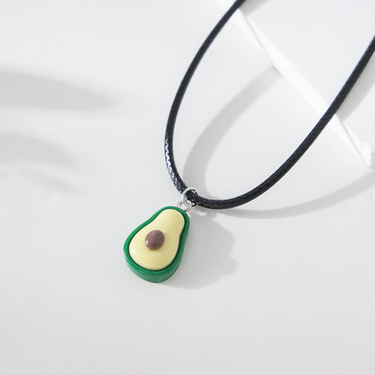 Charming Avocado Pendant Necklace - Hand - crafted Green & Creamy Delight on Black Cord