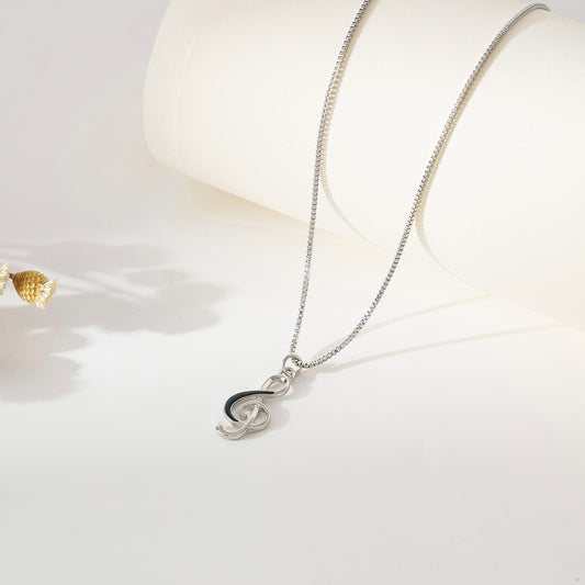 Exquisite Silver Treble Clef Necklace with Black - Accented Charm on Delicate Silver Chain