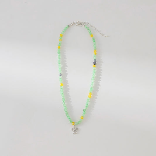 Stone beaded Necklace with clear Crystal Turtle charm assorted