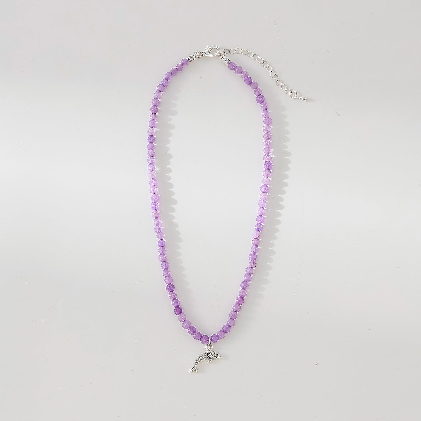 Exquisite Stone - Beaded Necklaces with Sparkling Clear Crystal Dolphin Charms (Assorted Colors)