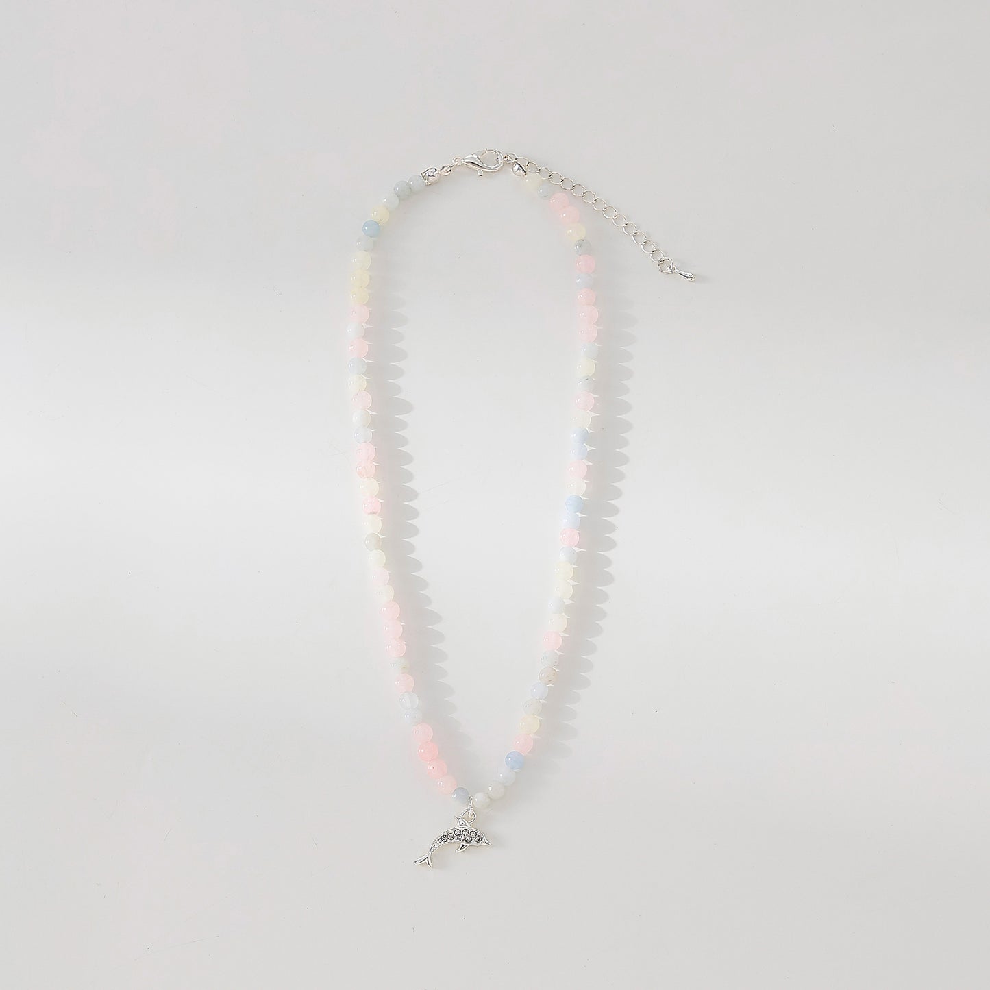 Exquisite Stone - Beaded Necklaces with Sparkling Clear Crystal Dolphin Charms (Assorted Colors)