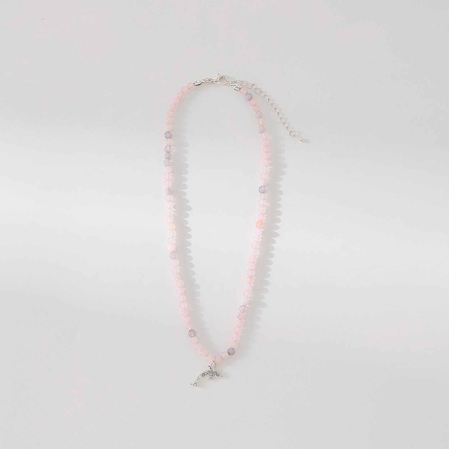 Exquisite Stone - Beaded Necklaces with Sparkling Clear Crystal Dolphin Charms (Assorted Colors)