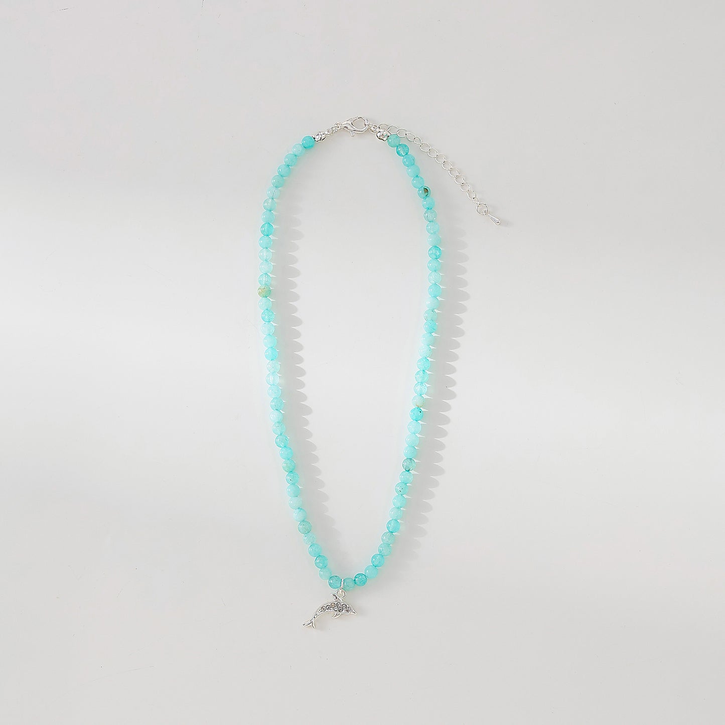 Exquisite Stone - Beaded Necklaces with Sparkling Clear Crystal Dolphin Charms (Assorted Colors)