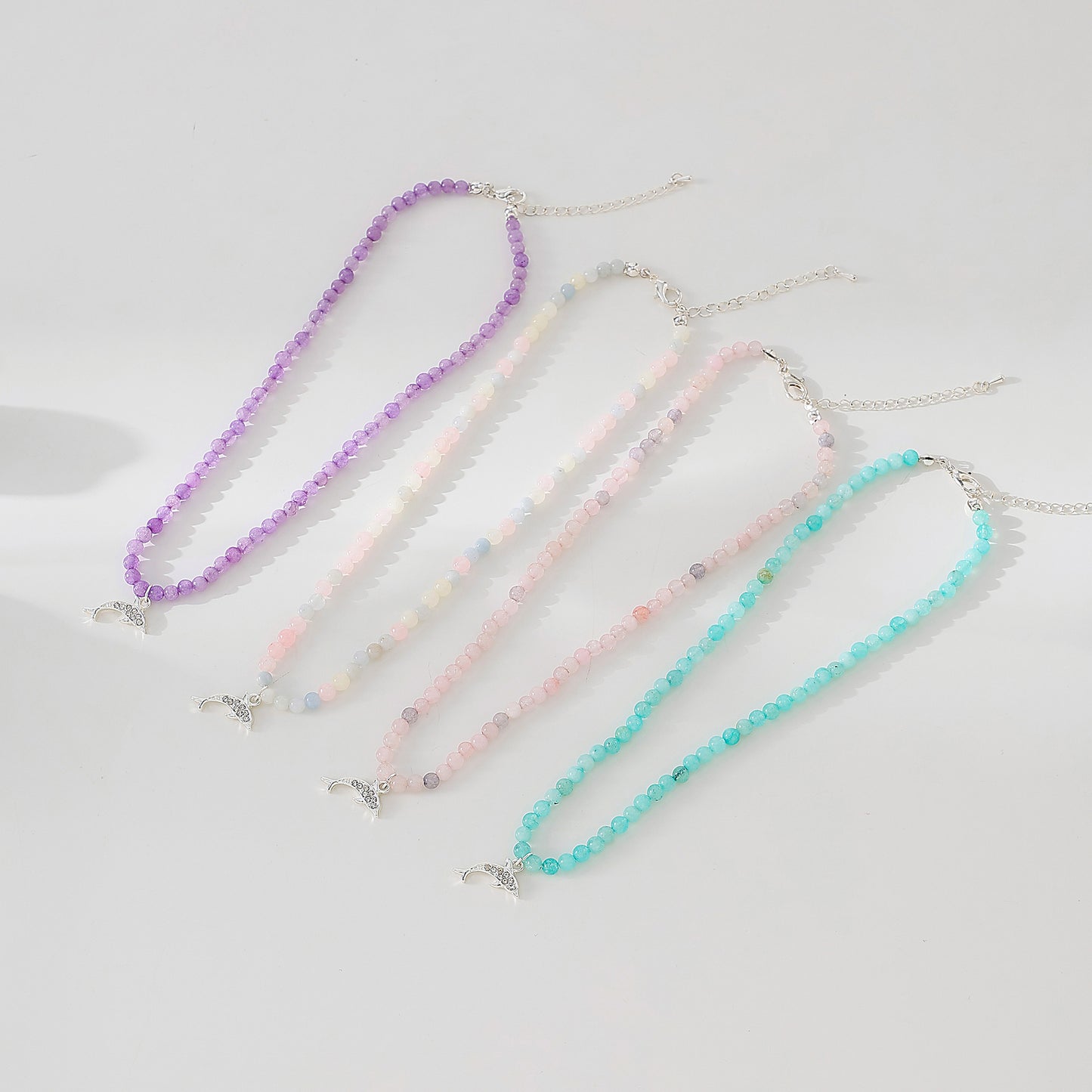 Exquisite Stone - Beaded Necklaces with Sparkling Clear Crystal Dolphin Charms (Assorted Colors)