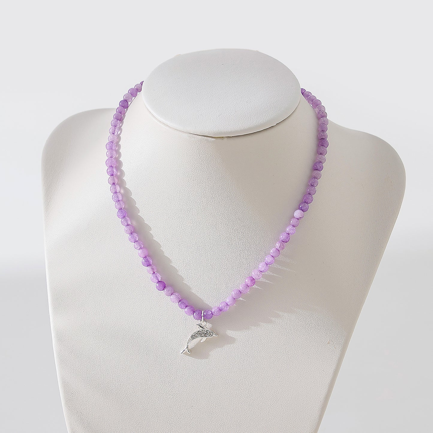 Exquisite Stone - Beaded Necklaces with Sparkling Clear Crystal Dolphin Charms (Assorted Colors)
