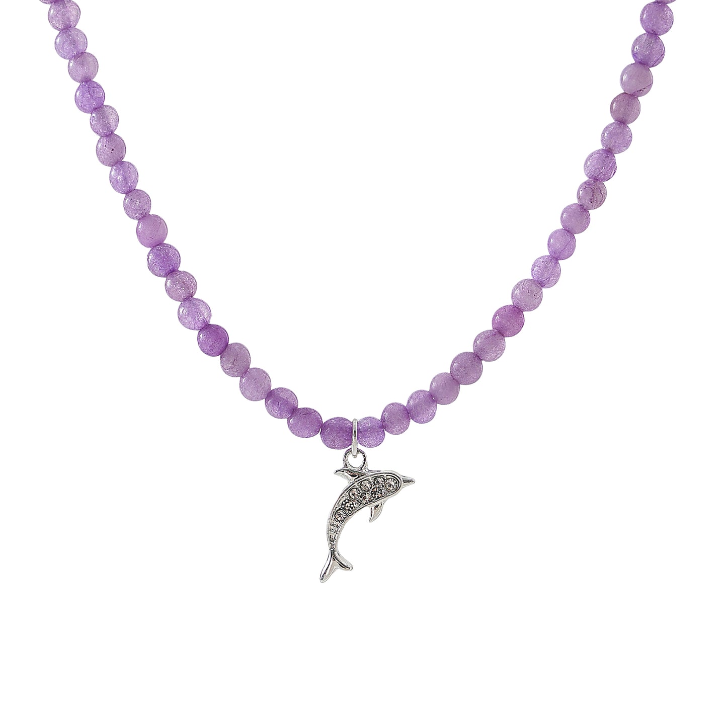 Exquisite Stone - Beaded Necklaces with Sparkling Clear Crystal Dolphin Charms (Assorted Colors)