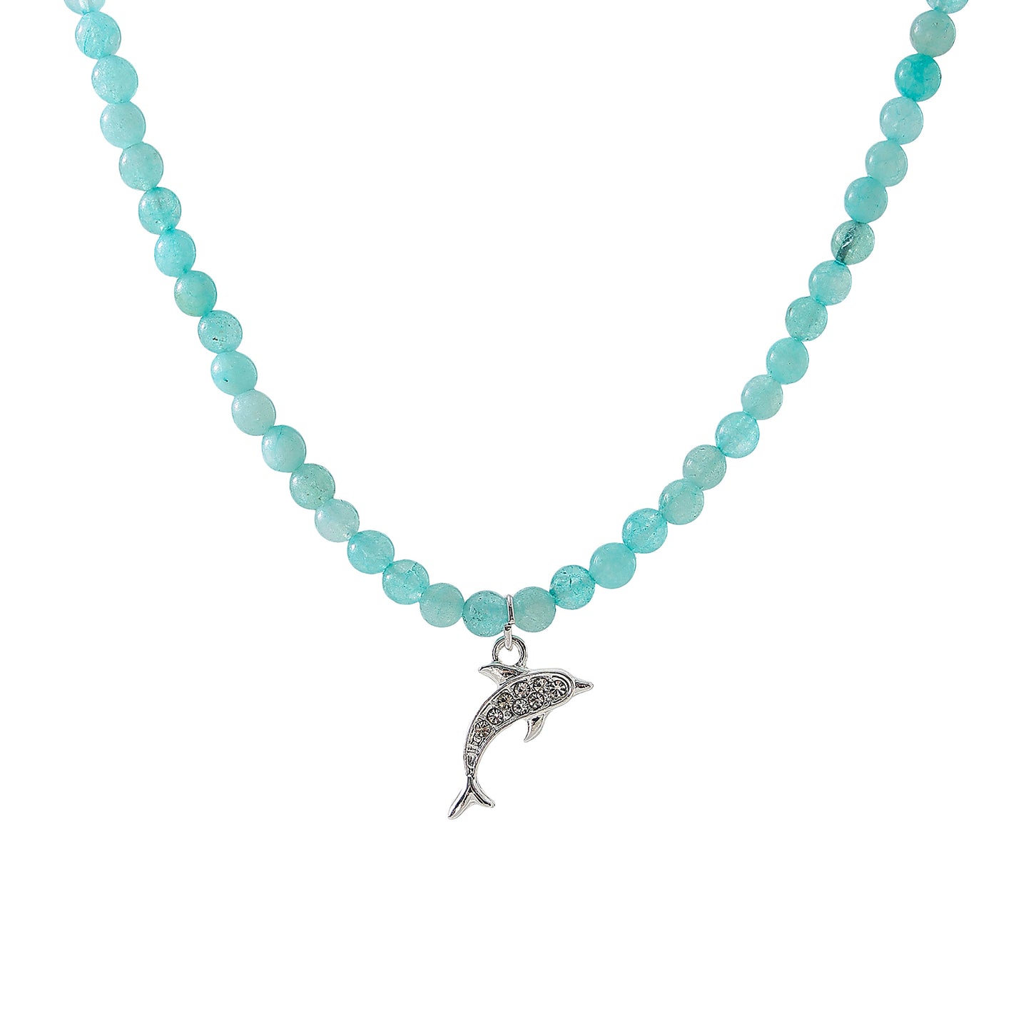 Exquisite Stone - Beaded Necklaces with Sparkling Clear Crystal Dolphin Charms (Assorted Colors)