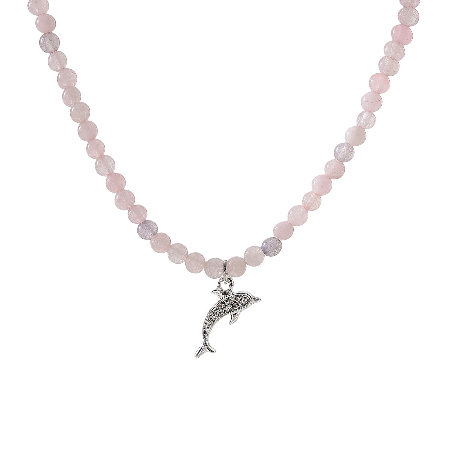 Exquisite Stone - Beaded Necklaces with Sparkling Clear Crystal Dolphin Charms (Assorted Colors)