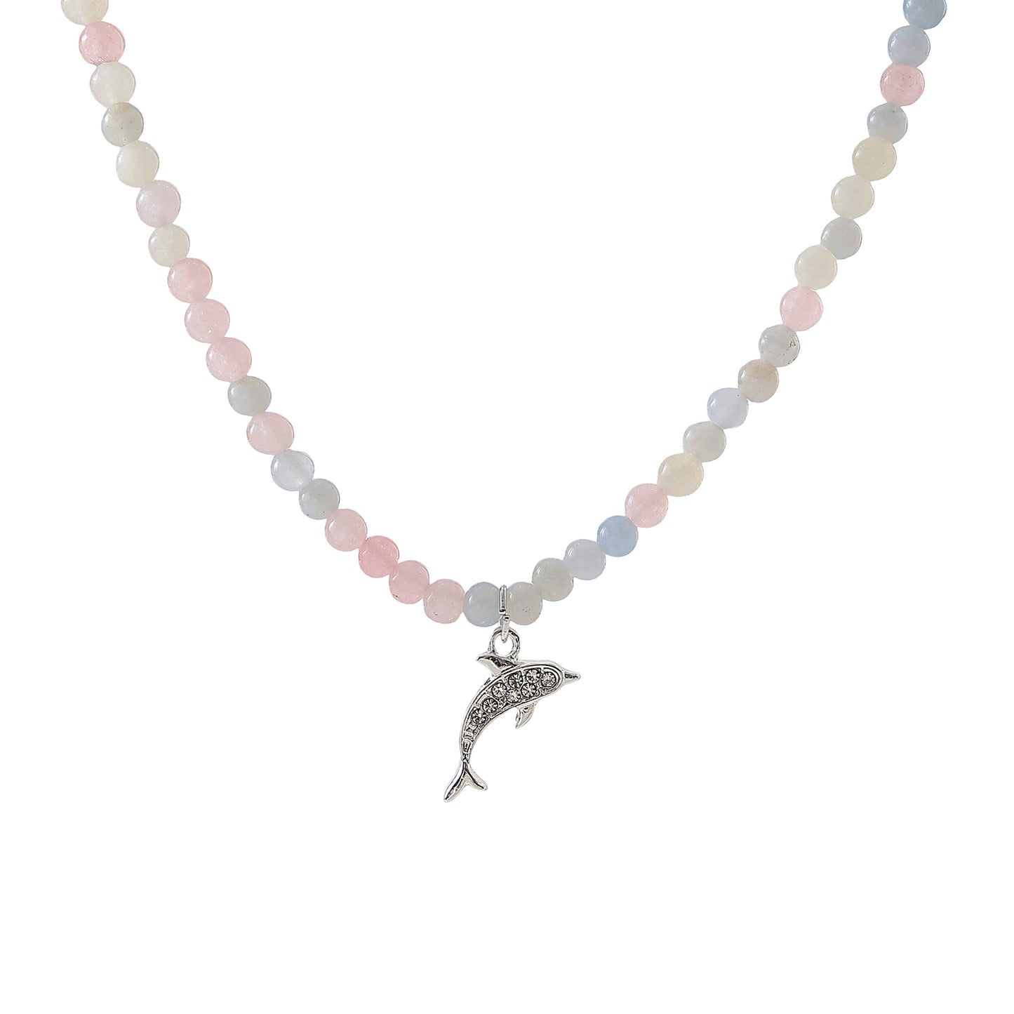 Exquisite Stone - Beaded Necklaces with Sparkling Clear Crystal Dolphin Charms (Assorted Colors)