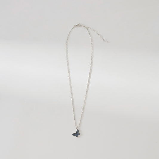 Silvery box chain Necklace with assorted colored Butterfly charms
