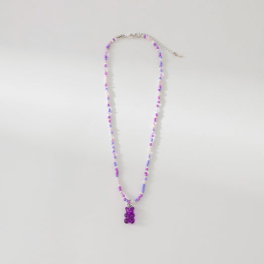 Assorted pastel mix beaded Necklace with gummy Bear charm