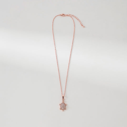 Rose golden and rhinestone turtle necklace