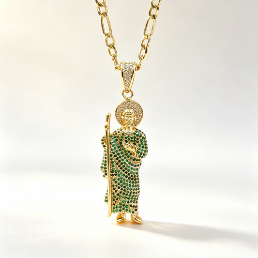 CUGN 2631 Gold St Judas Green  Stone Full Body Necklace