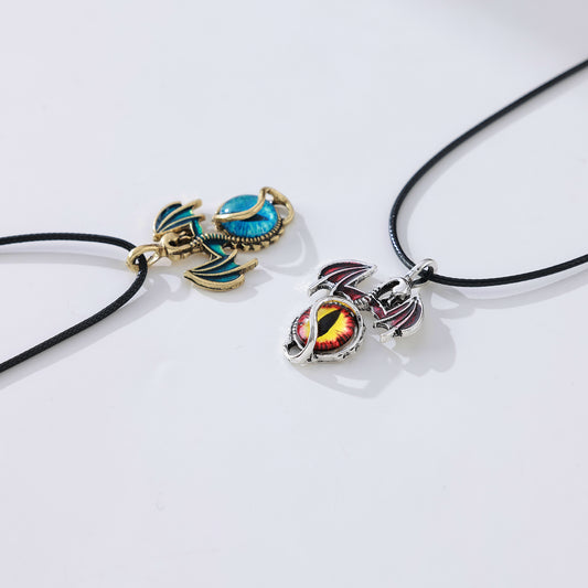 Dragon & Eye Pendant Necklace – Assorted Silver & Gold Tones, Gothic & Mythical Jewelry with Iridescent Blue & Fiery Red Eyes, Stylish Accessories for Men & Women