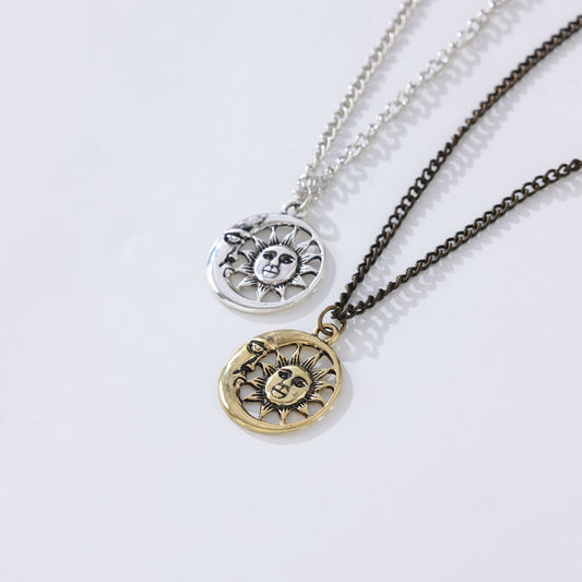 Moon & Sun Cut-Out Pendant Necklace – Assorted Silver & Gold Tones, Vintage Boho Jewelry for Women & Men, Handcrafted Celestial Design