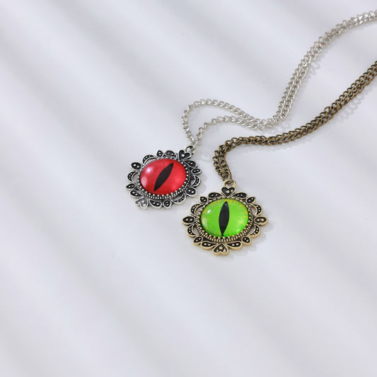 Assorted Dragon Eye Pendant Necklace – Gothic & Fantasy Jewelry | Red & Green Enamel, Antique Chains, Floral Filigree & Victorian Designs