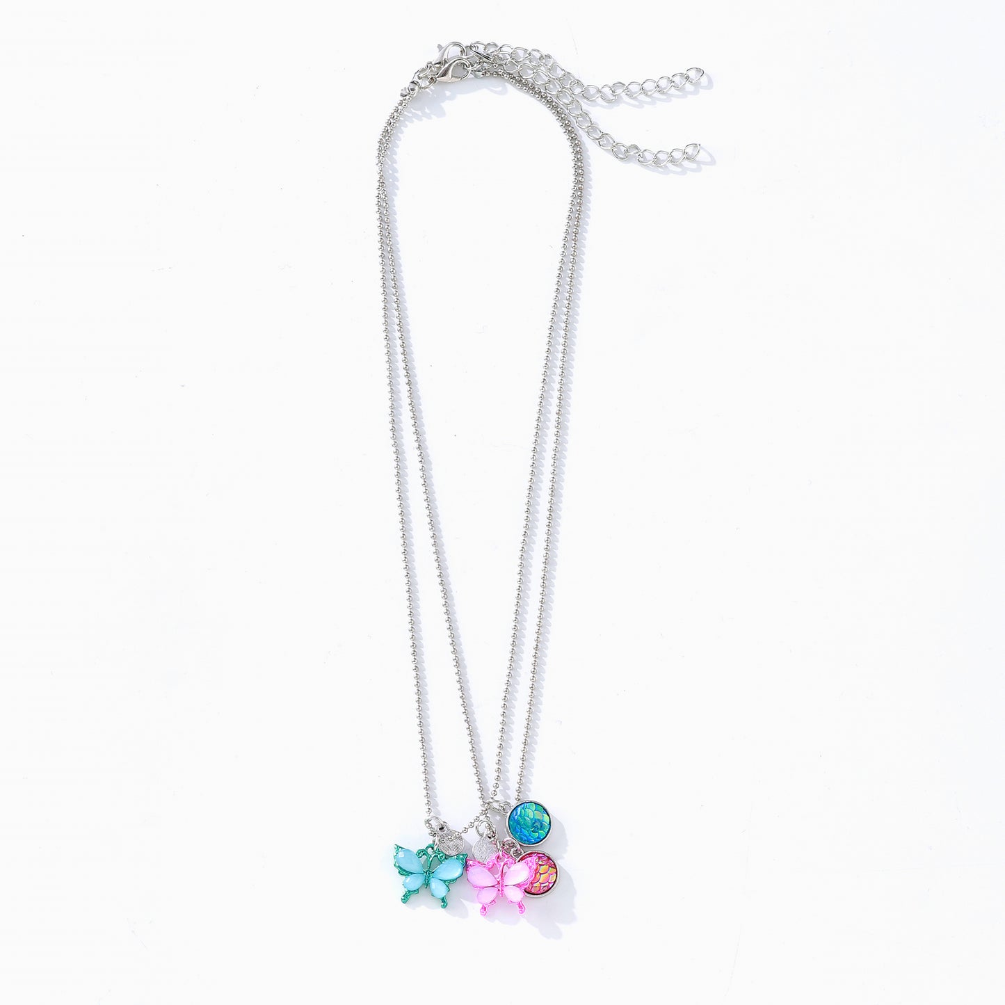 Butterfly Friendship Necklace Set – 2-Pack | Iridescent Scales, Rainbow Holographic Charms & Sterling Silver Chains for Teens & Tweens