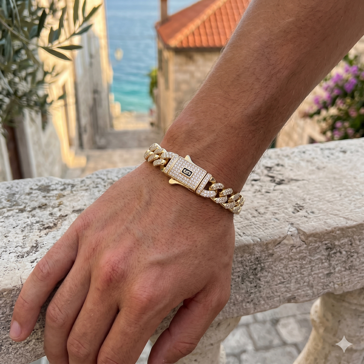 GOLD FILLED ORO LAMINADO CROATIAN CUBAN ZIRCONIA BRACELET