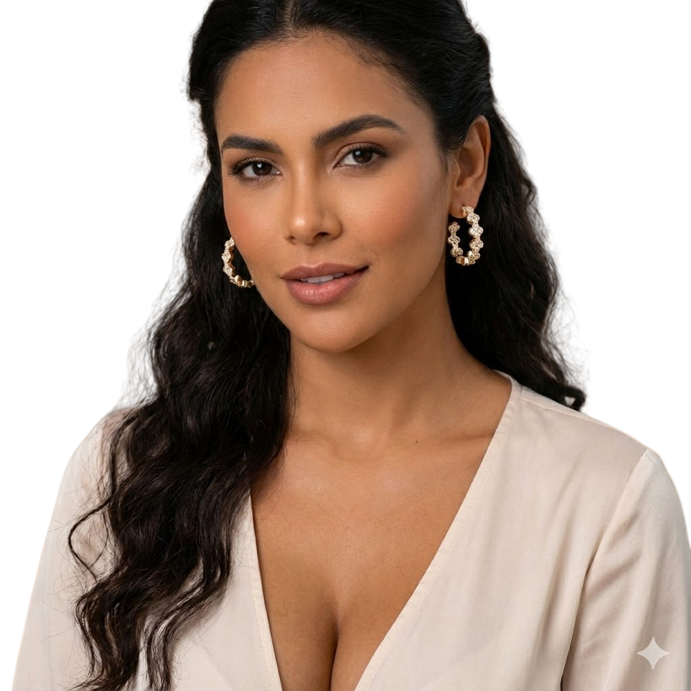Gold Filled Oro Laminado French Blossom Hoop Earrings