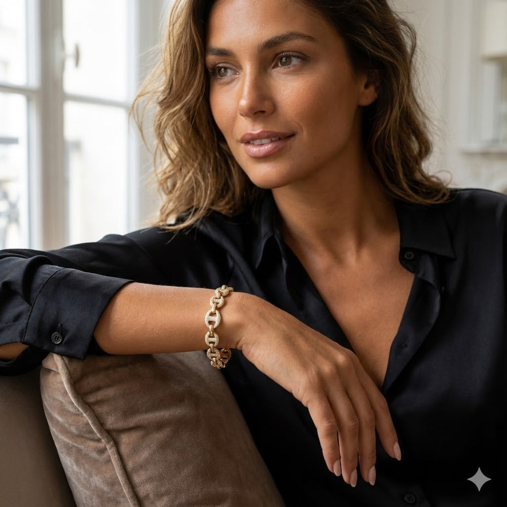 GOLD FILLED ORO LAMINADO FRENCH MARINER ZIRCONIA BRACELET