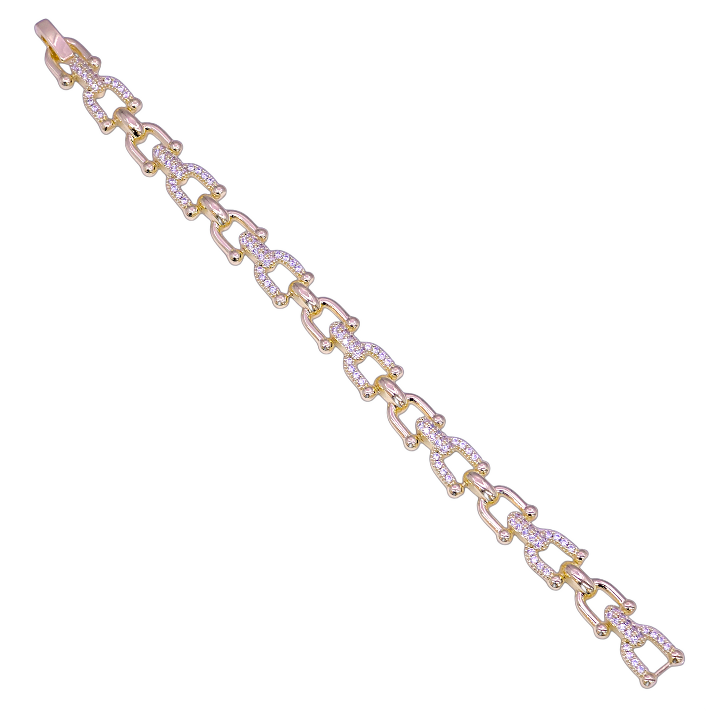 GOLD FILLED ORO LAMINADO HORSESHOE LINK ZIRCONIA BRACELET