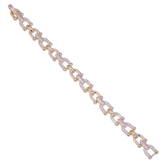 GOLD FILLED ORO LAMINADO HORSESHOE LINK ZIRCONIA BRACELET