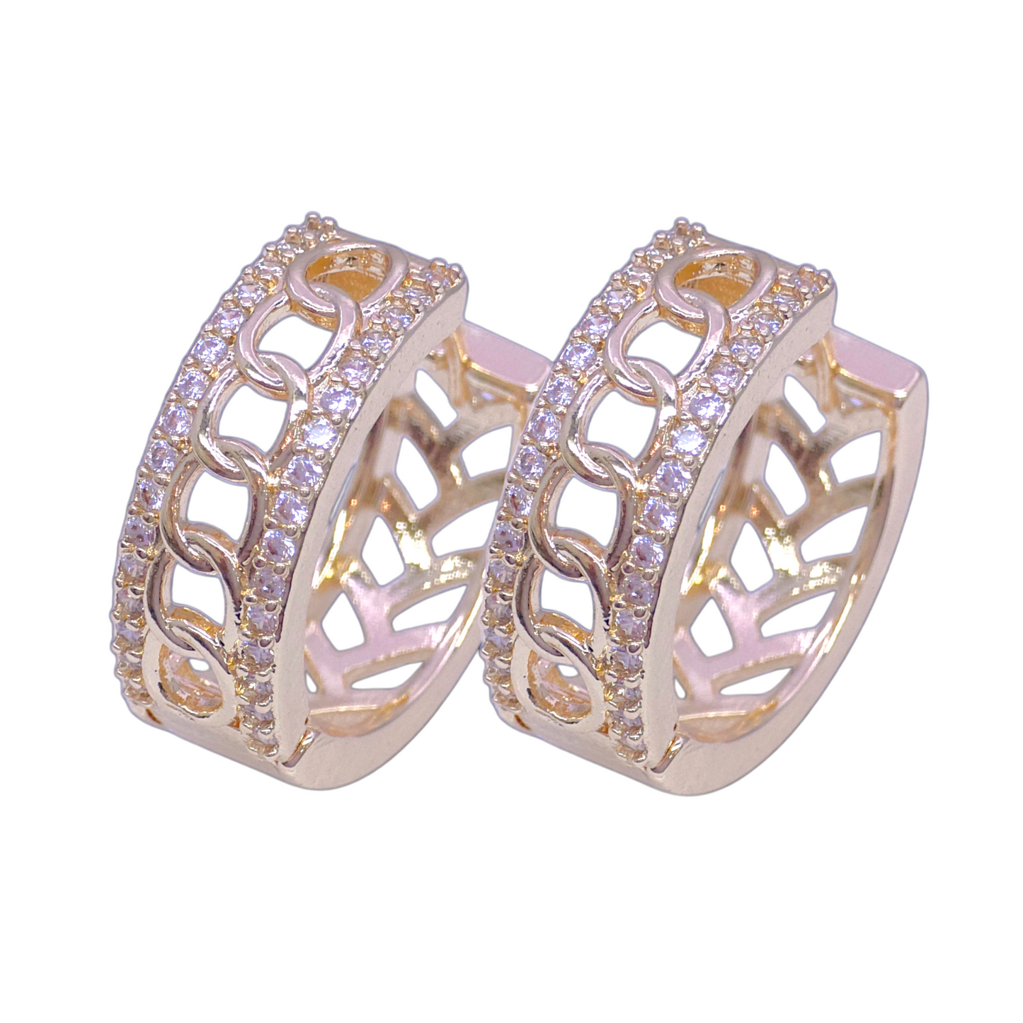 Gold Filled Oro Laminado Infinity Link Zirconia Earrings