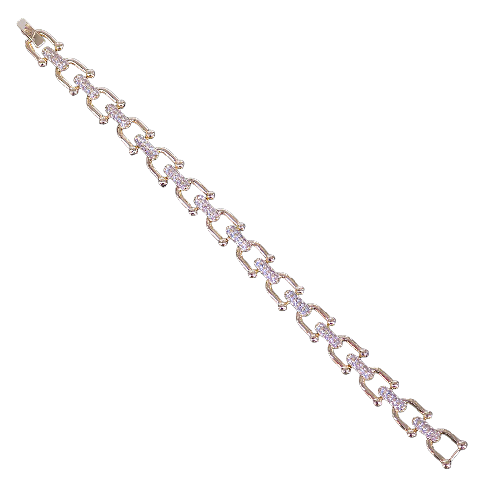 GOLD FILLED ORO LAMINADO LUX ZIRCONIA U-LINK BRACELET