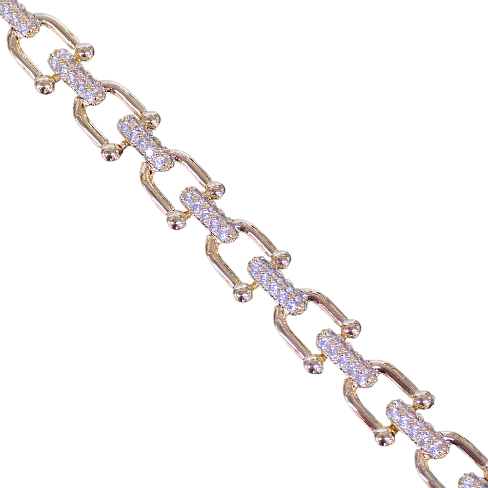 GOLD FILLED ORO LAMINADO LUX ZIRCONIA U-LINK BRACELET
