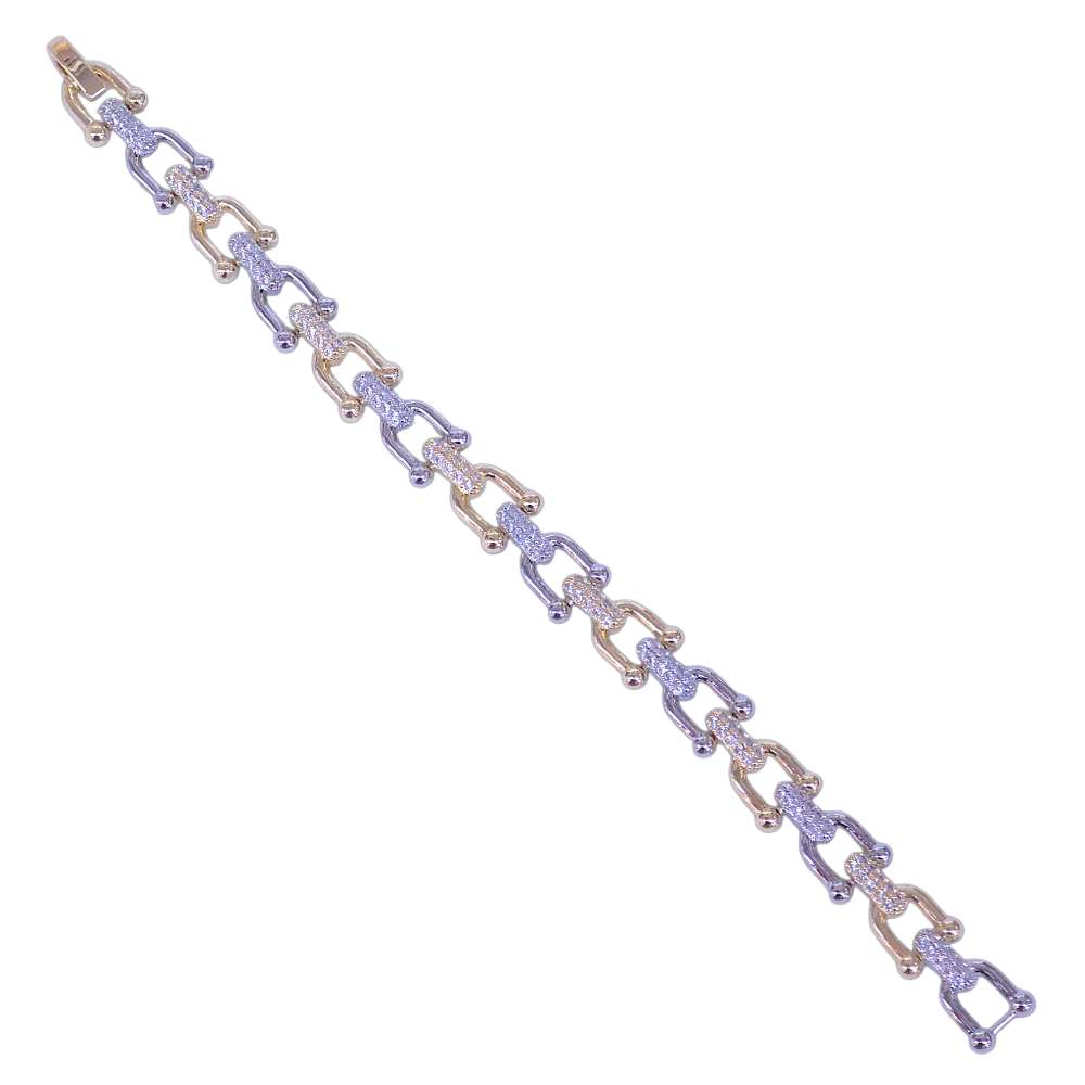 GOLD FILLED ORO LAMINADO LUX ZIRCONIA U-LINK BRACELET