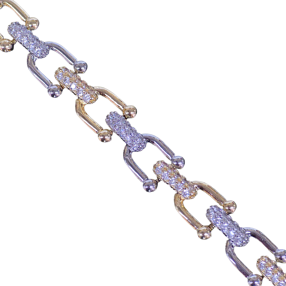 GOLD FILLED ORO LAMINADO LUX ZIRCONIA U-LINK BRACELET