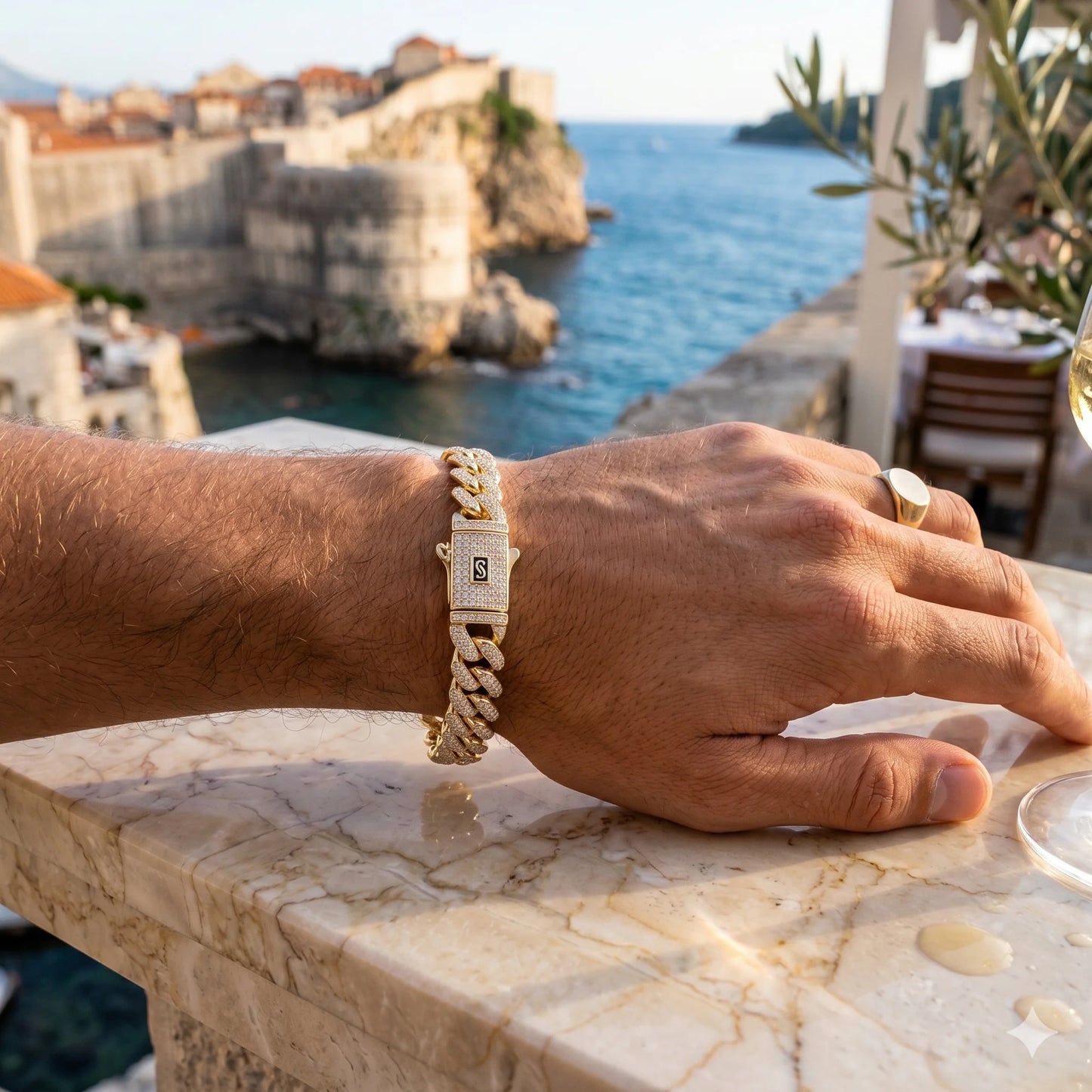 GOLD FILLED ORO LAMINADO POSTIANO CUBAN ZIRCONIA BRACELET