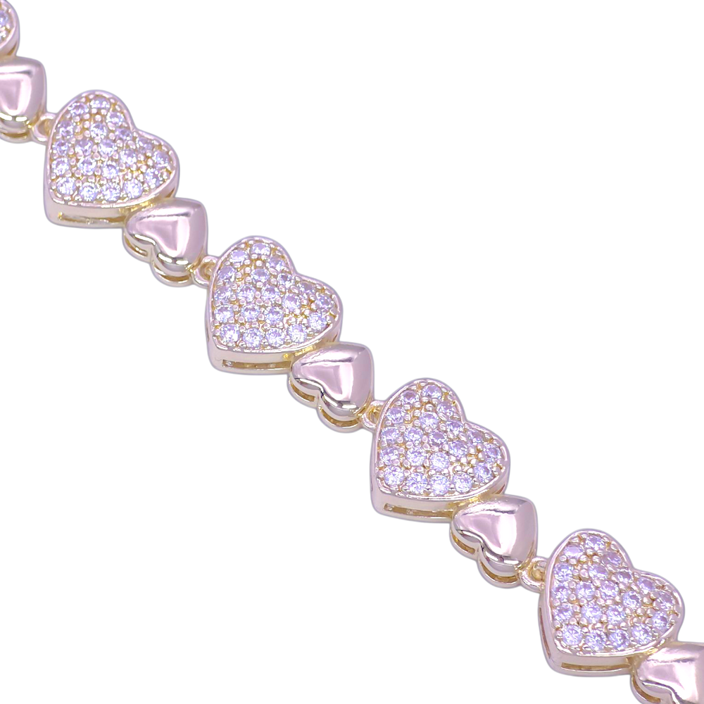 GOLD FILLED ORO LAMINADO RENAISSANCE ZIRCONIA HEART BRACELET