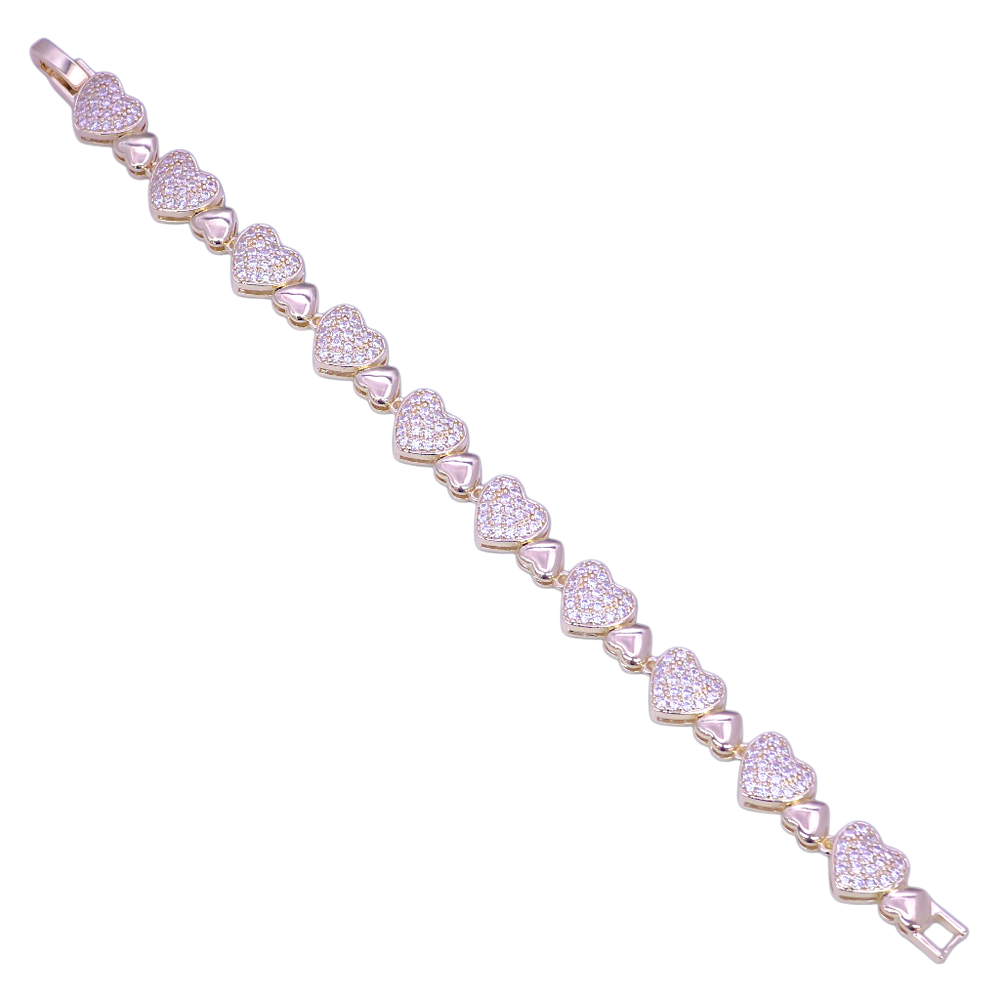 GOLD FILLED ORO LAMINADO RENAISSANCE ZIRCONIA HEART BRACELET
