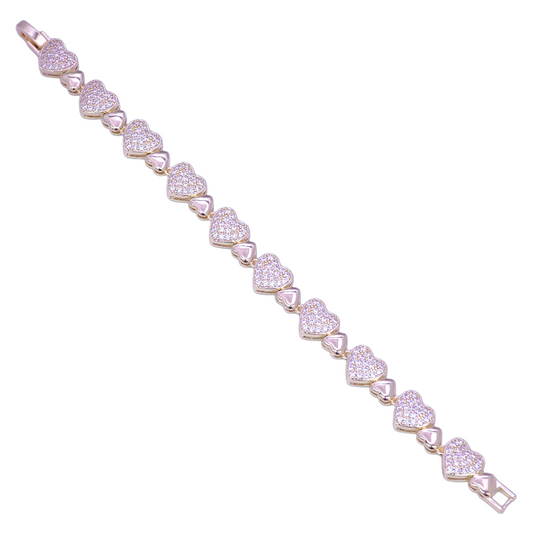 GOLD FILLED ORO LAMINADO RENAISSANCE ZIRCONIA HEART BRACELET